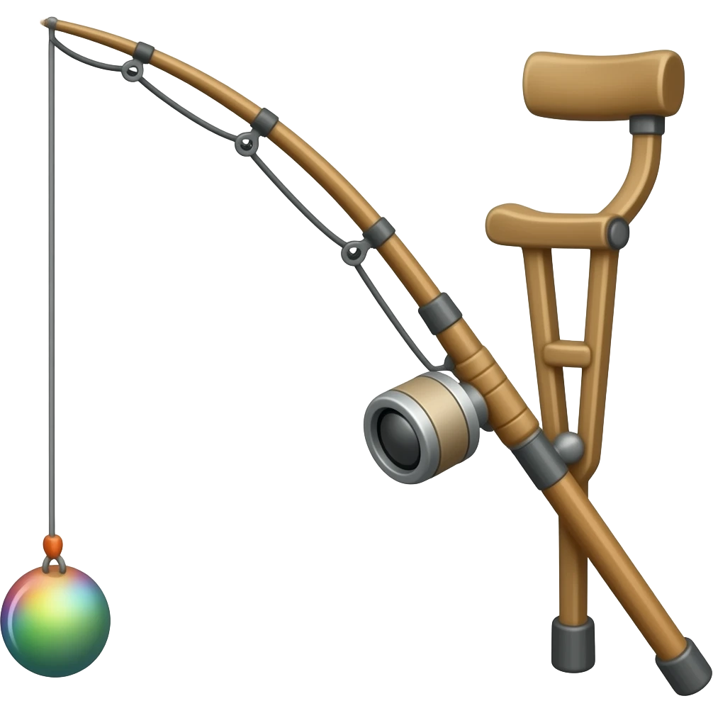 a crutch made it a fishing pole emoji