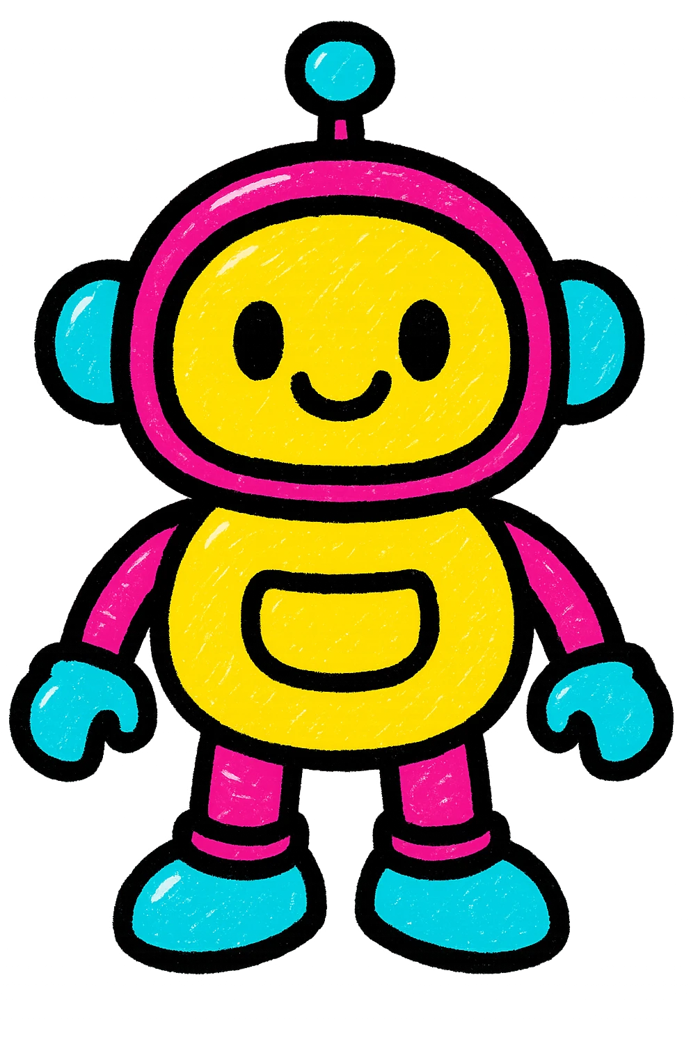 cute robot character, round shapes, smiling, vibrant colors, minimal background emoji