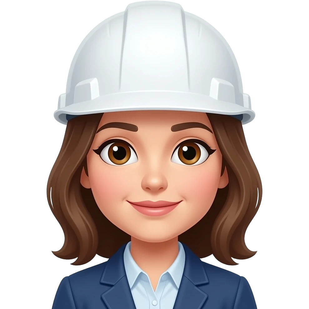 Ingeniera con cabello castaño y ojos café con casco blanco emoji