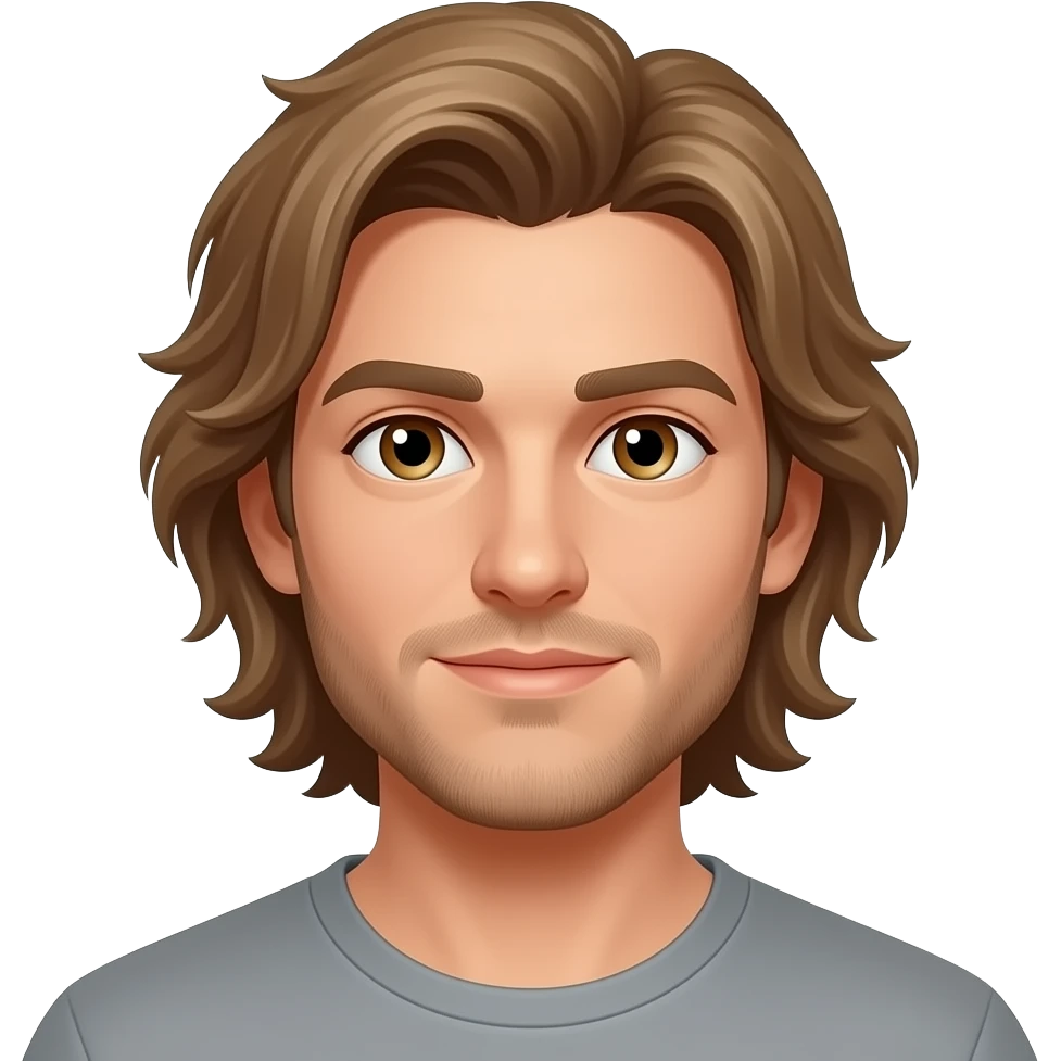 man, light brown hair, no beard, long hair emoji