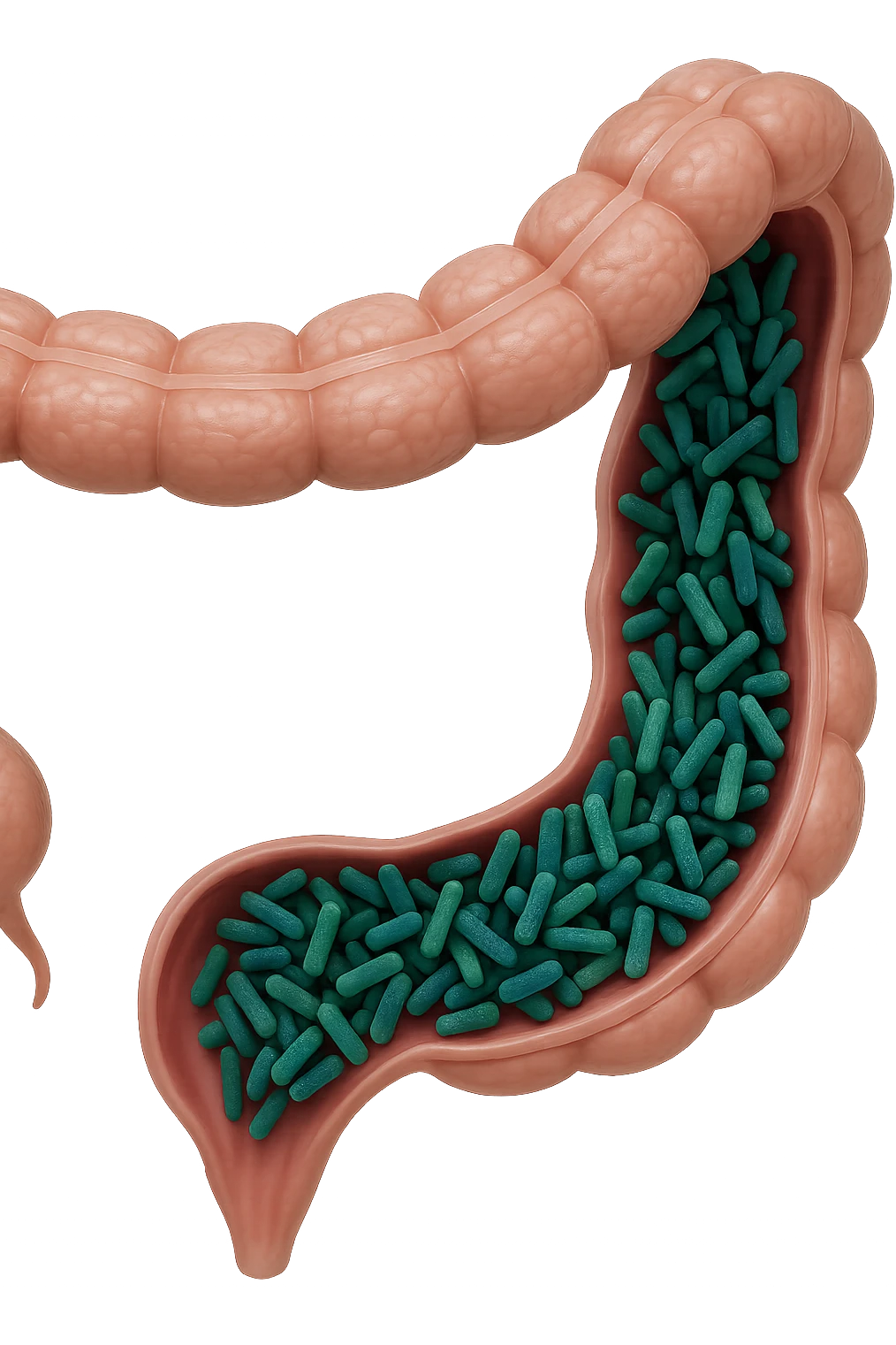 batteri intestinali in un tratto di colon anatomico umano, iperrealistico 4k emoji