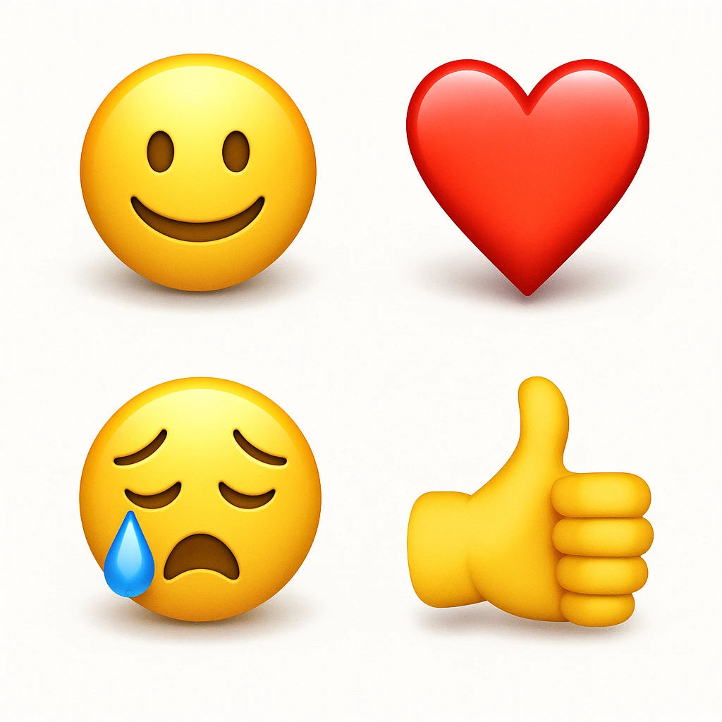 make four emojis on white background with good amount of shadow  emoji