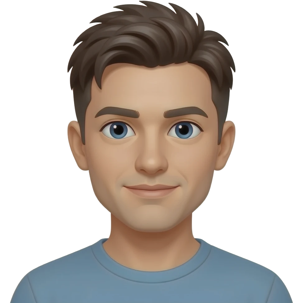 same image with no beard or stubble, very short messy hair emoji