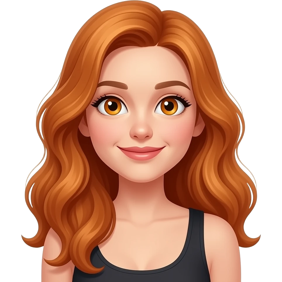sexy girl with long wavy ginger hair and ginger eyes is looking above emoji
