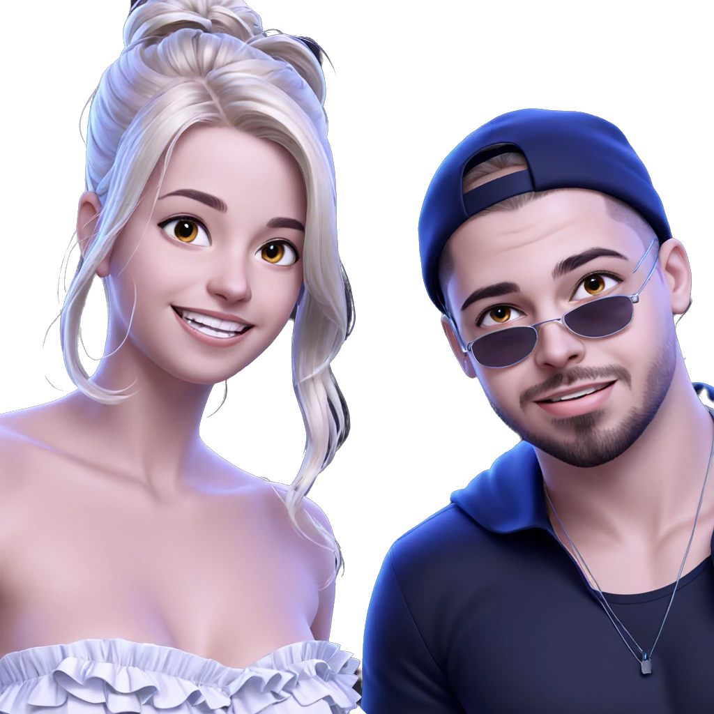 blonde girl and boy smiles emoji