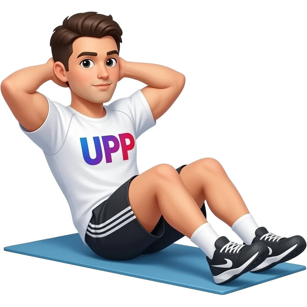 guy-wearing-all-white-workout-top-and-blakc-shorts-doing-sit ups with-_upp_-written-in-middle-of-his-shirt in blue purple red gradient emoji