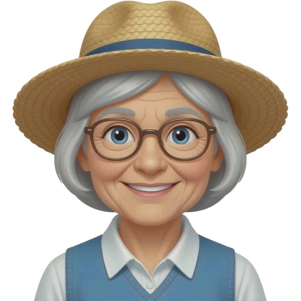 Jaunty straw hat on grandma head emoji
