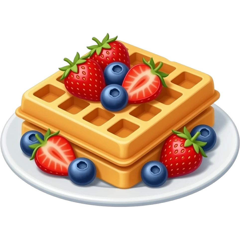 square waffles with berries on plate emoji
