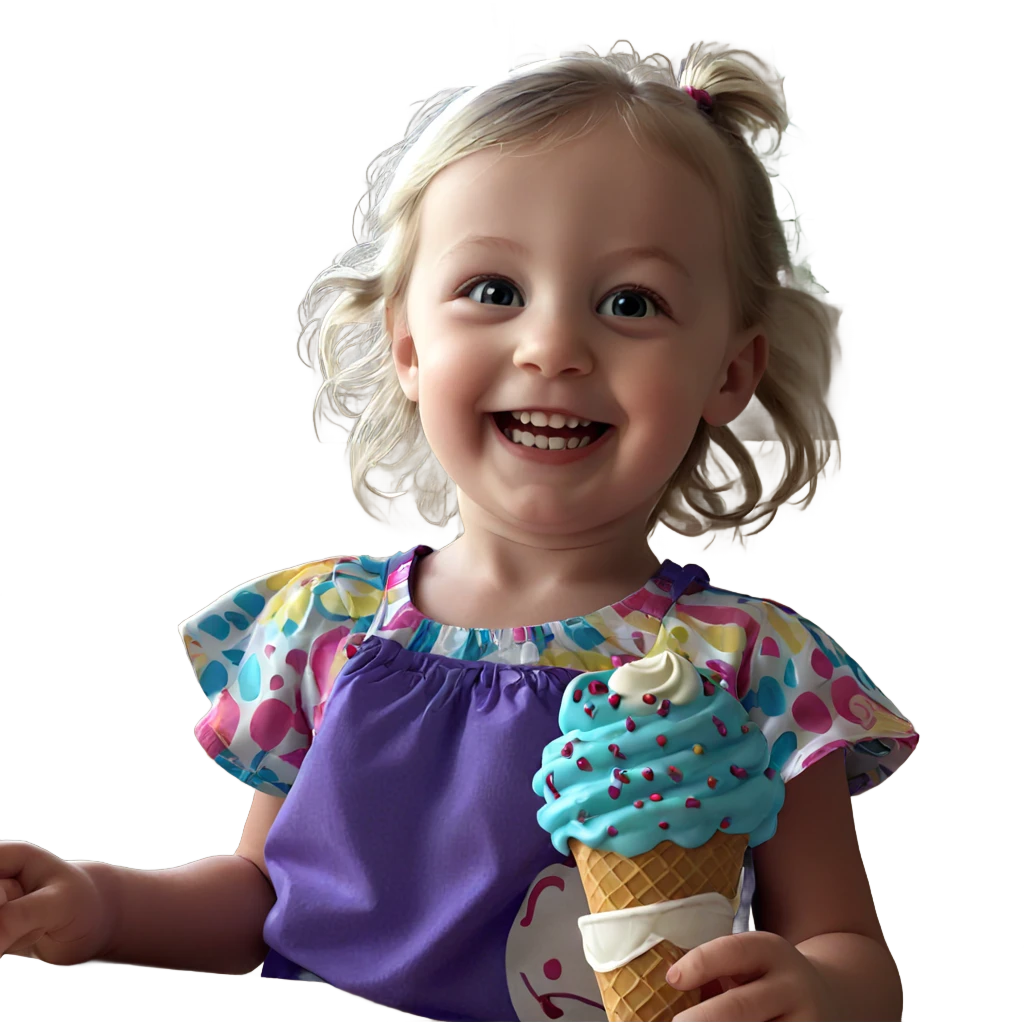 smiling girl with ice cream emoji