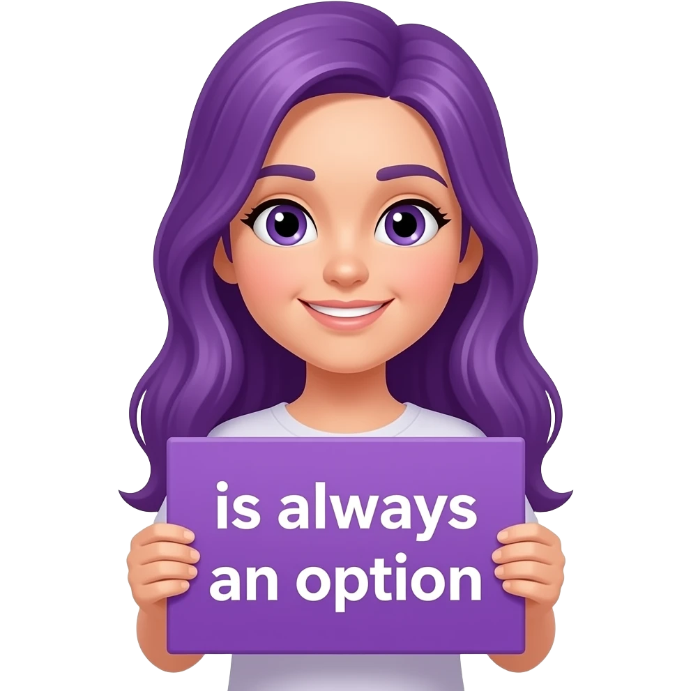 girl with long purple hair holding a PURPLE is always an OPTION sign emoji