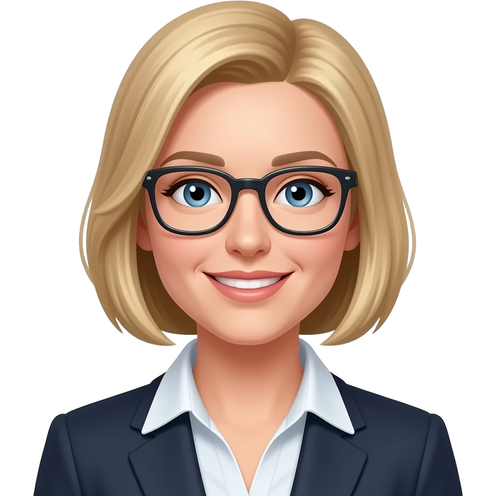 femme blonde caucasienne 30 ans avec lunettes emoji