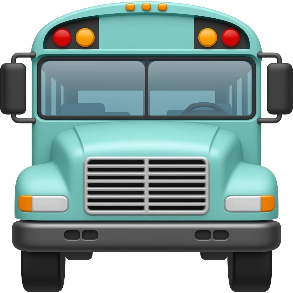 soft blue green school bus front view, transparent background inspired by barbie colour pallete emoji
