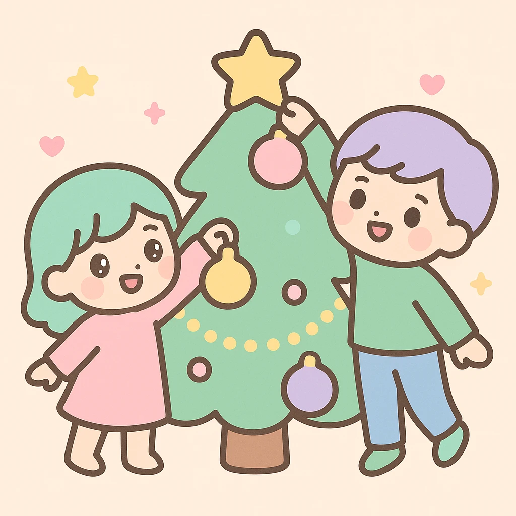 people decorating a Christmas tree emoji