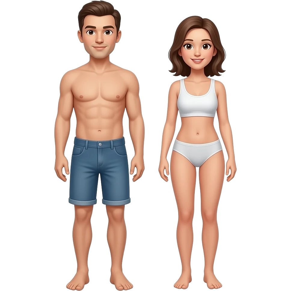 Full body image of naked, man and woman emoji