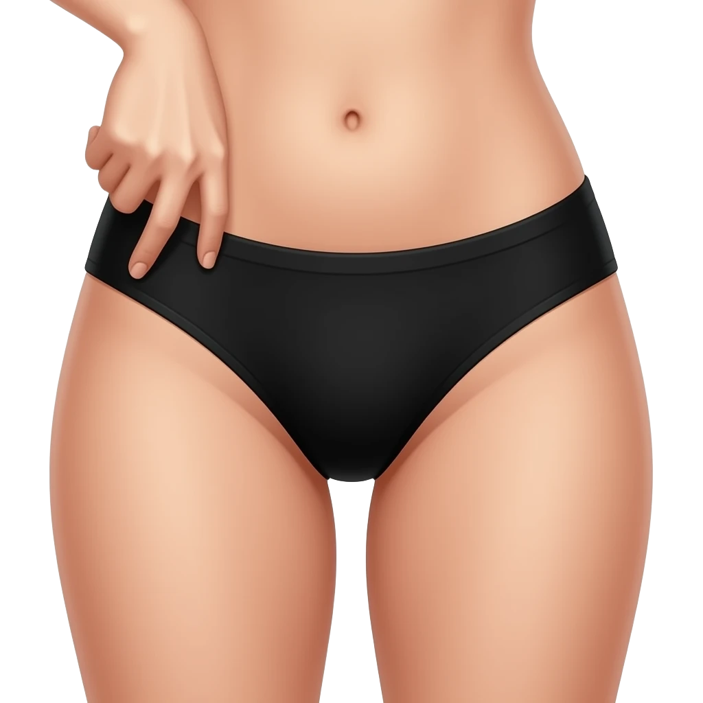 Female legs spread open wearing a black panty with her hand own her panty emoji
