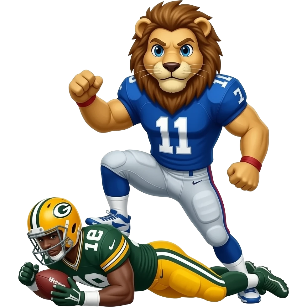 Detroit Lion stomping on a Green Bay packer emoji