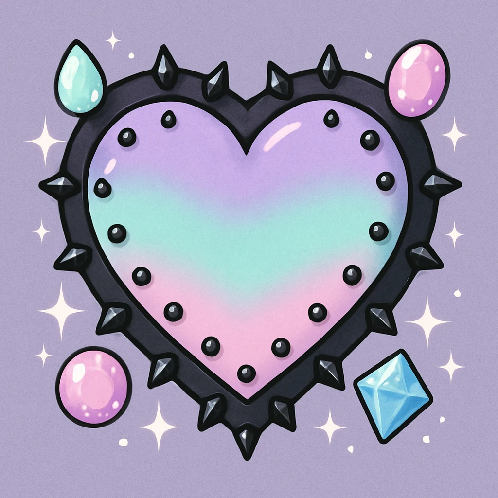 pastel goth heart with pastel gems and black studs emoji