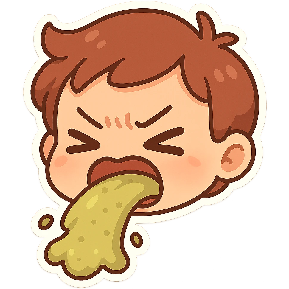 cartoon face vomiting, exaggerated expression, bright colors emoji