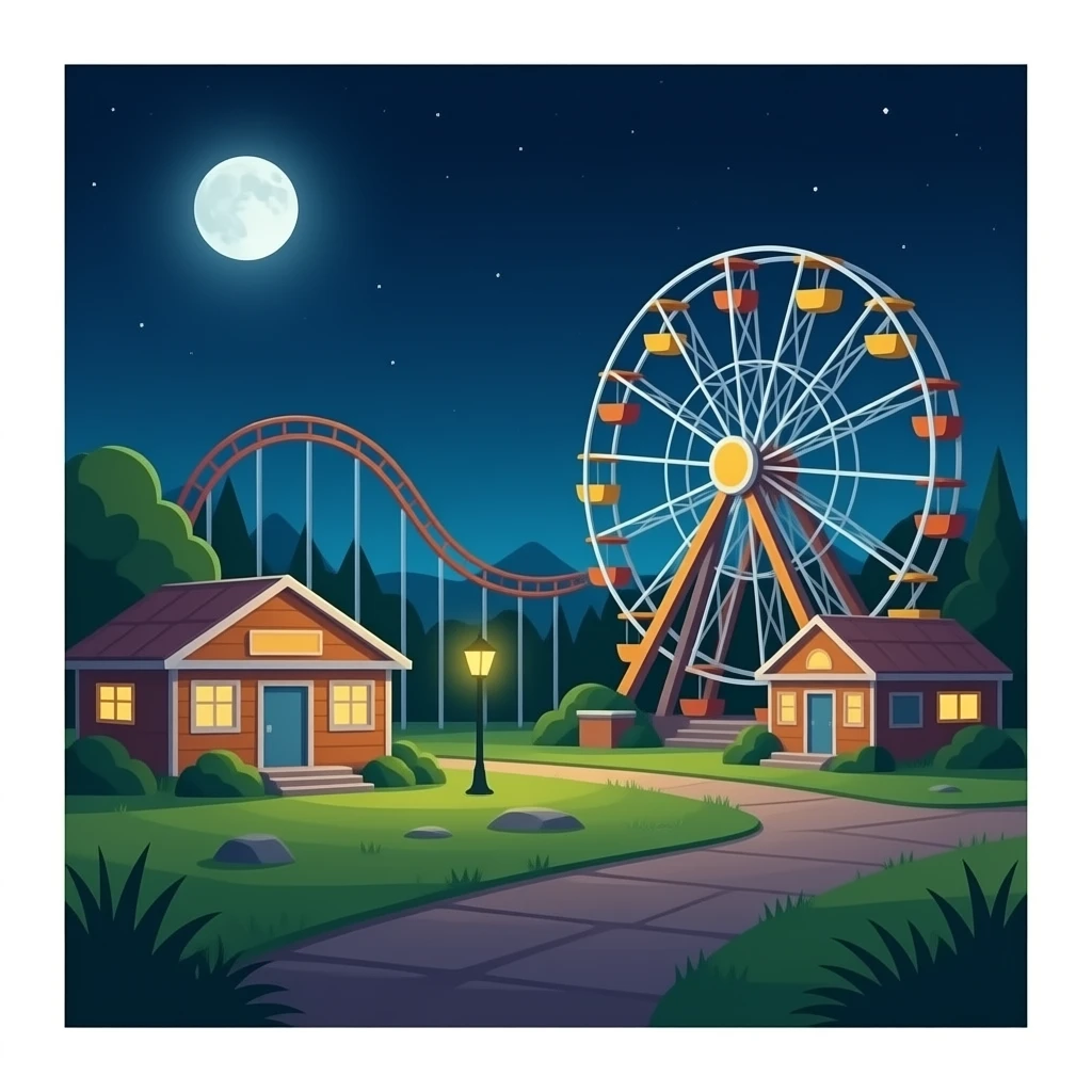 Abandoned Amusement park lit up at night emoji