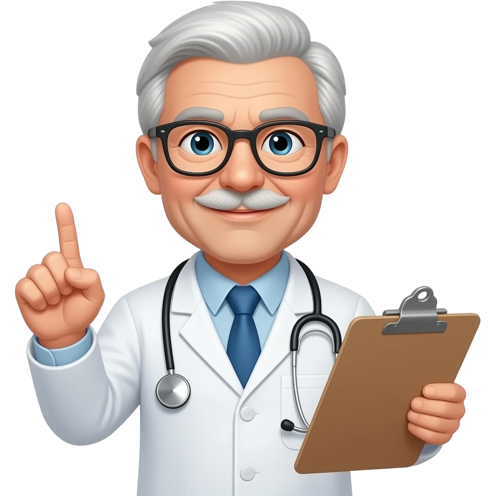 Older chicken doctor with glasses holding a clipboard judging you emoji