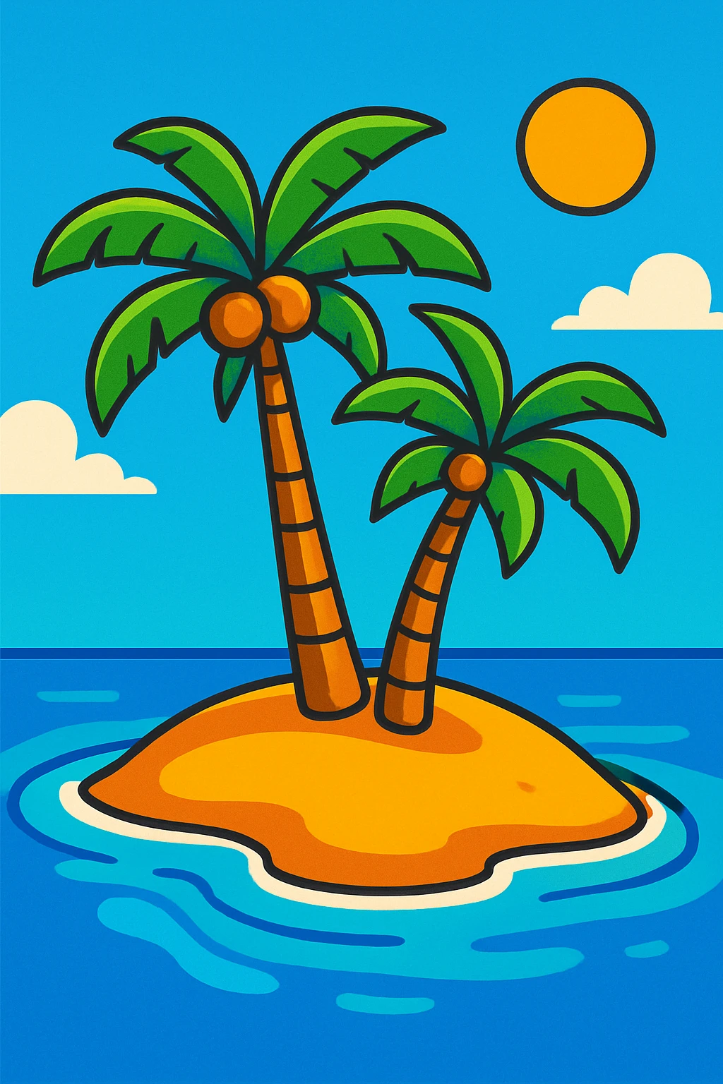 island with two palm trees, vibrant cartoon style emoji