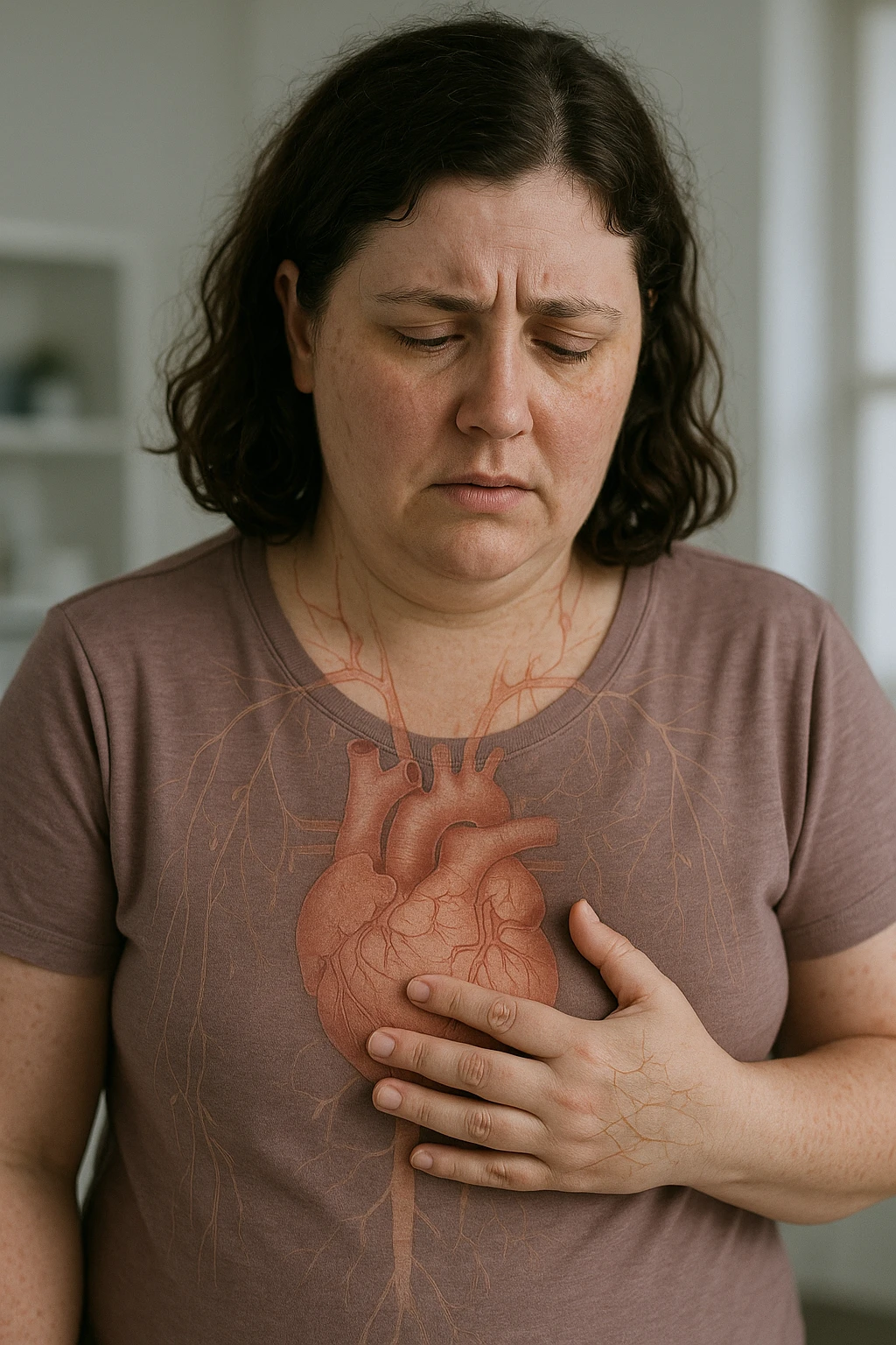 Donna con problemi cardiovascolari e linfatici a causa della sua PCOS, immagine realistica emoji