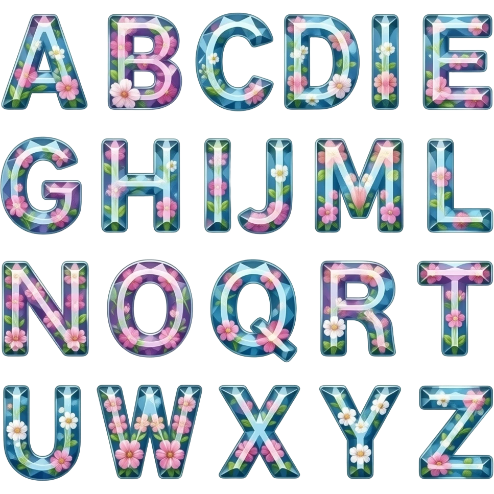 beautiful gemstone shiny floral alphabet set emoji