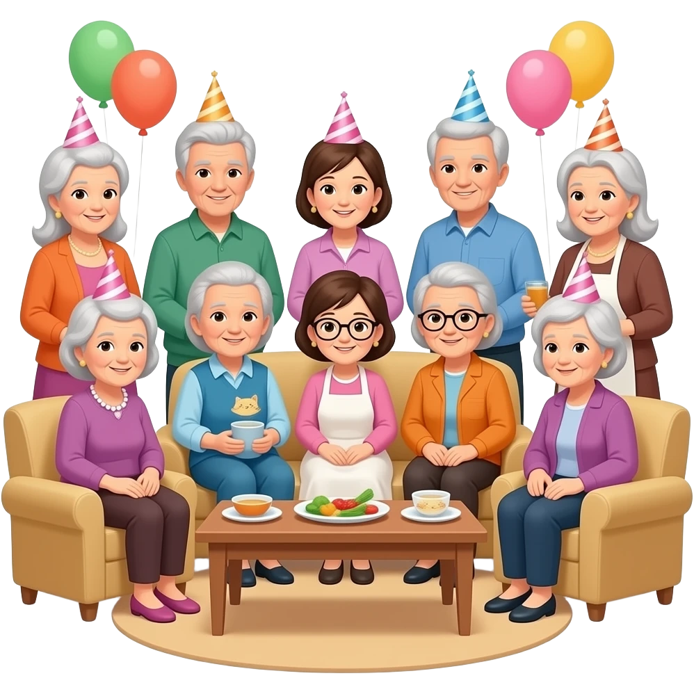 many old ladies comes of a kitty party and a young lady is tired of cooking for them emoji
