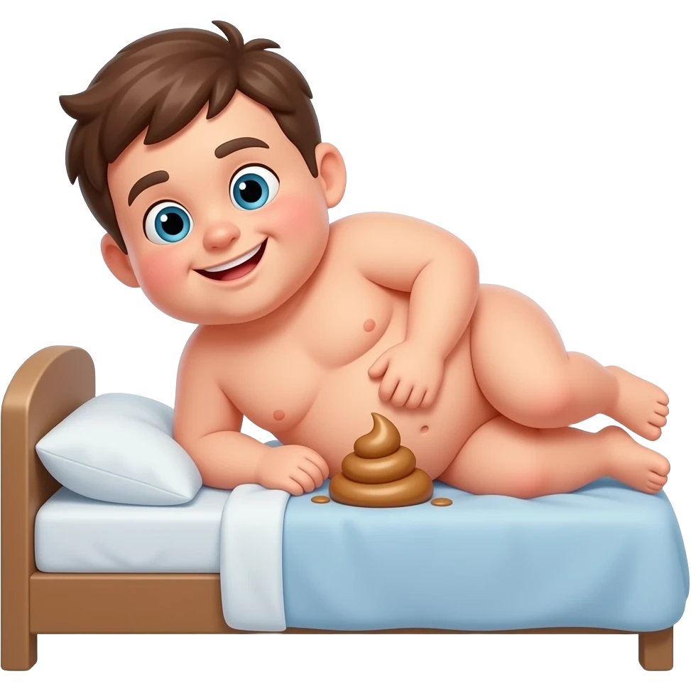 a fat boy pooping on his bed naked emoji