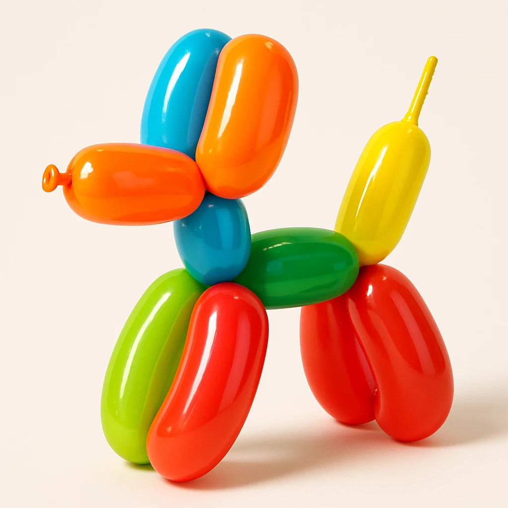 playful balloon dog, bright colors, simple background, 3D balloon animal style emoji