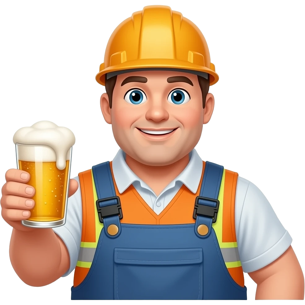 Fat construction worker with a beer emoji