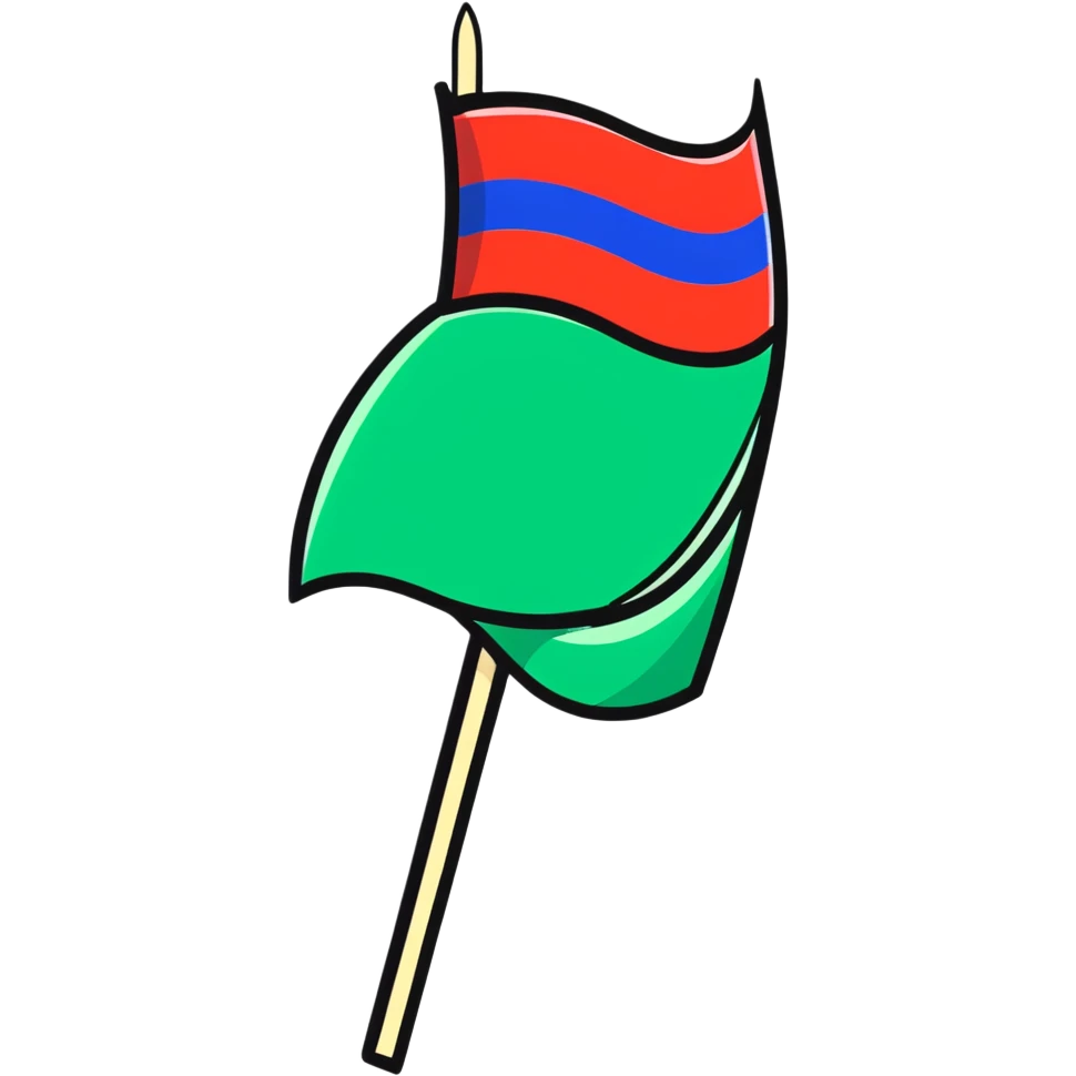 cartoonish sticker of a flag on a stick, bright colors, 'Floptropica' theme emoji