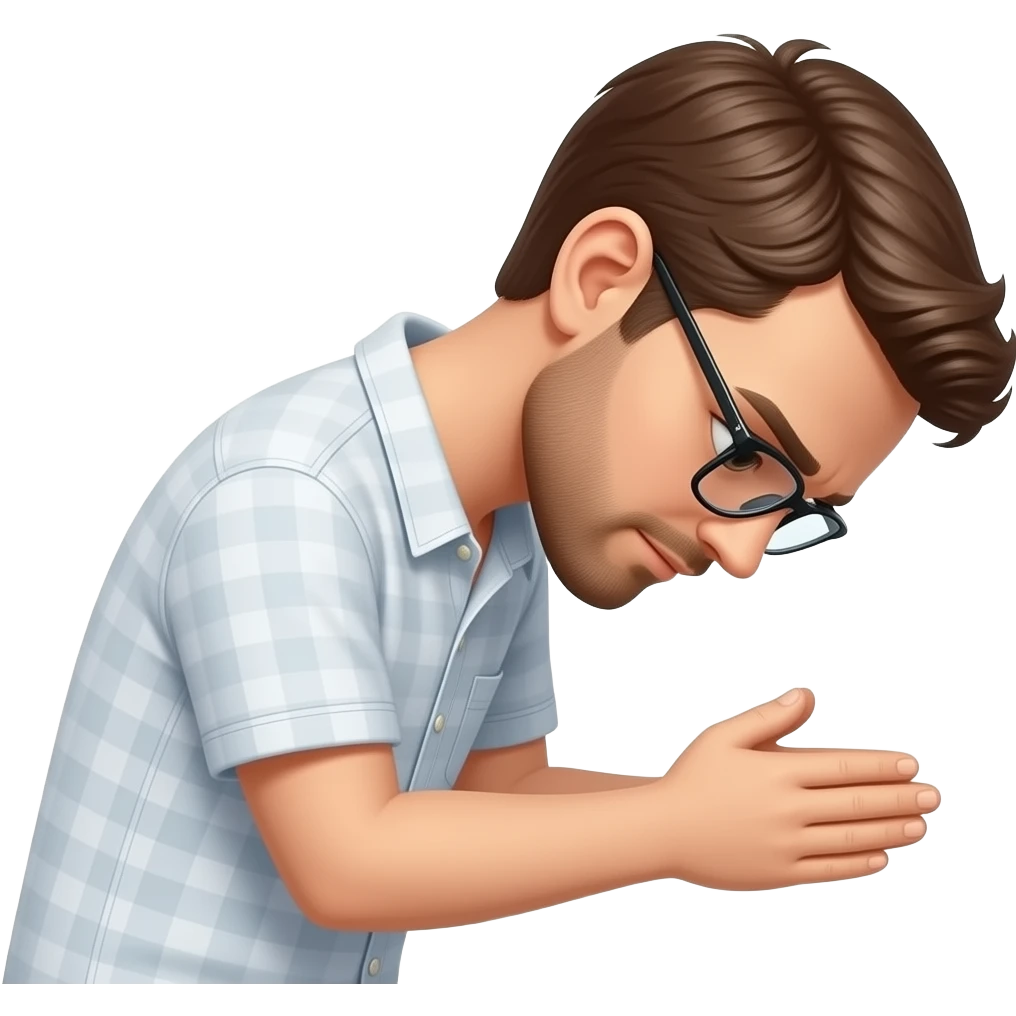 I want to make an emoji like this, give me an order and has a bowed head and one hand behind and one in front.and facing forward emoji