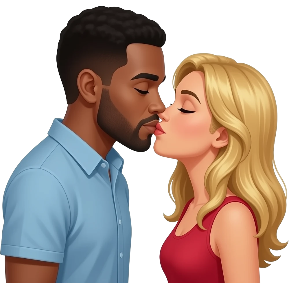 Black tall man kissing Spanish woman blonde hair emoji