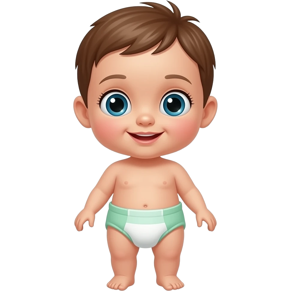 Baby girl wearing green diaper emoji