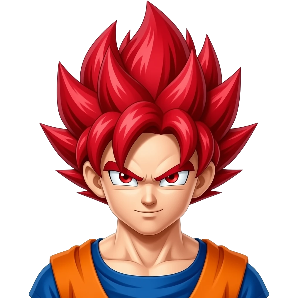 Goku super Saiyan God with a kam look red eyes and red hair emoji