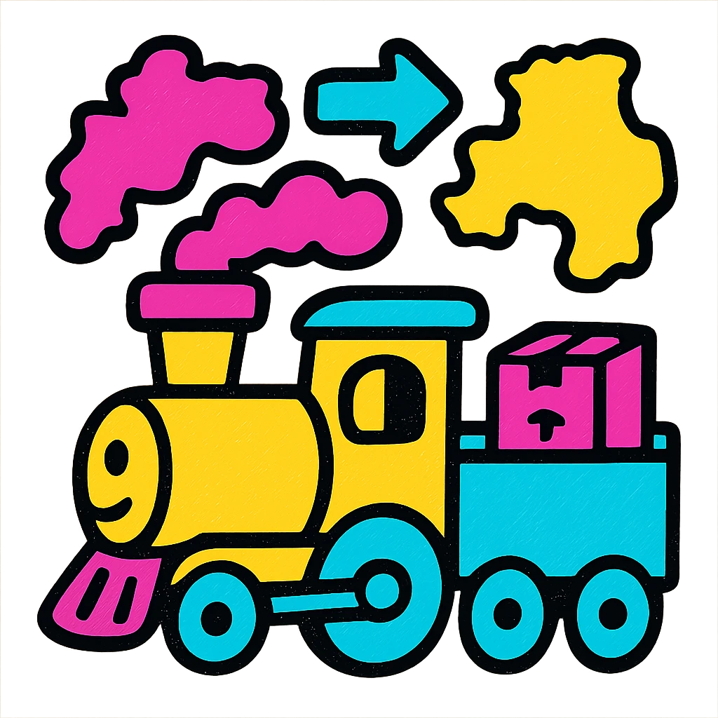 A fun and energetic icon of a train transporting goods across countries emoji
