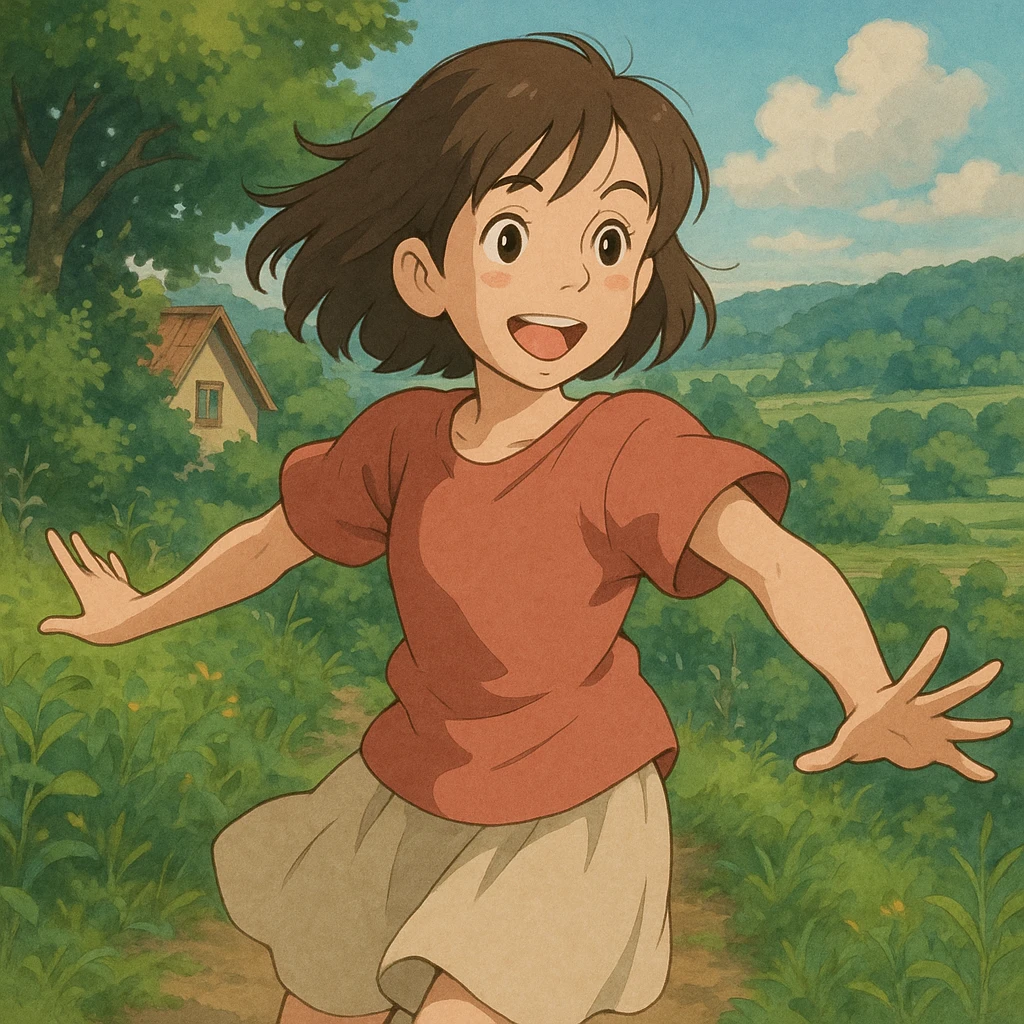 brunette girl acting, ghibli style emoji