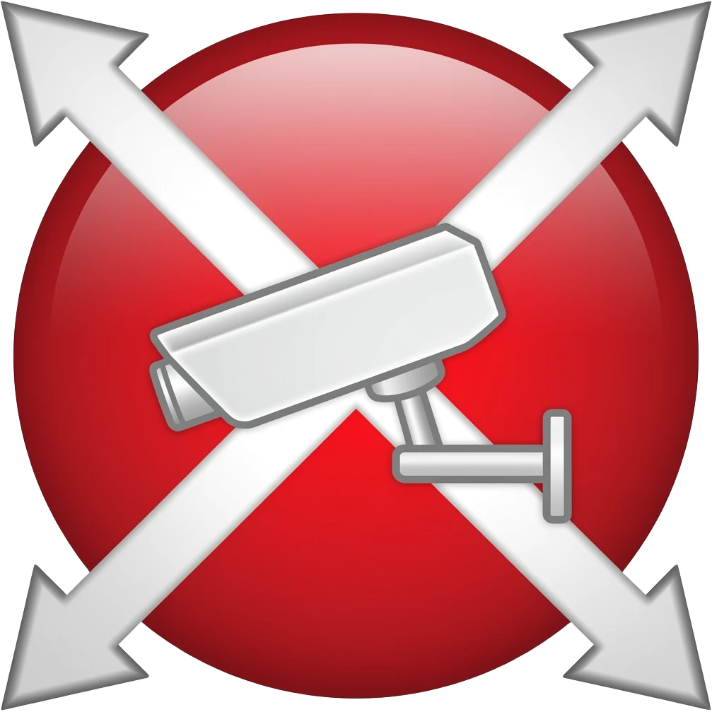 Red filled circle with white X and arrow end points on the X. CCTV in the centre emoji