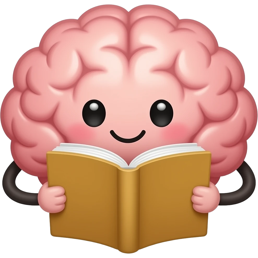 Cerebro cute con solo dos brazos leyendo un libro facil de dibujar emoji