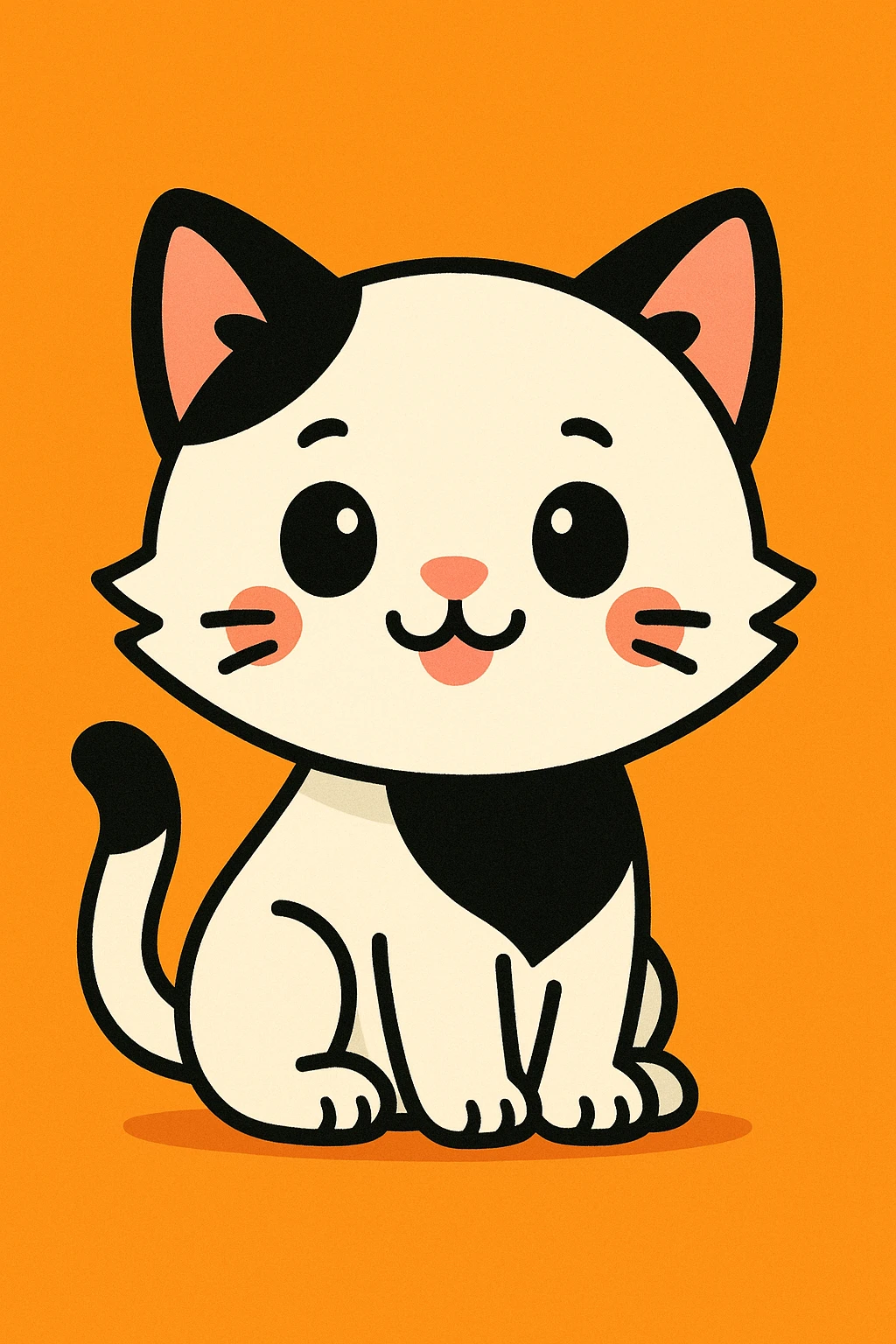 white kitten with black spots on its ears and a black patch around its mouth, cute cartoon style emoji