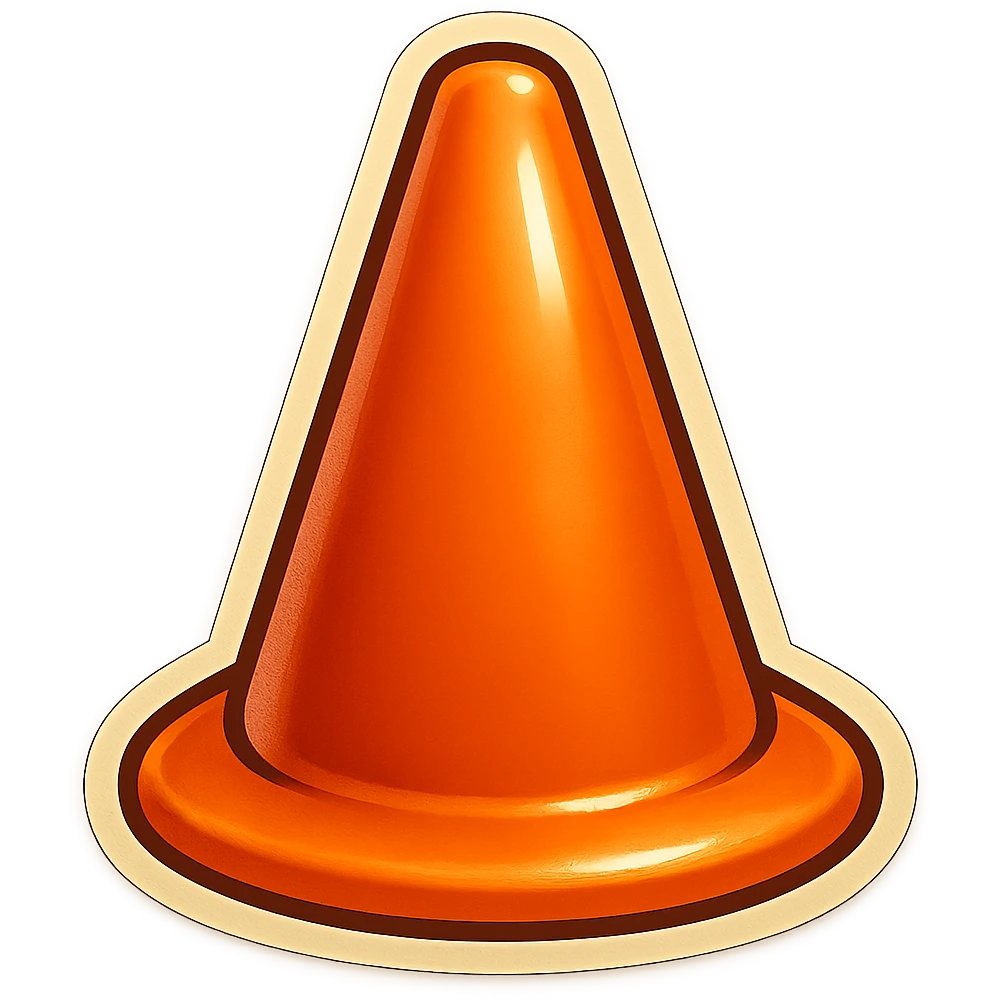 Render only an orange pylon, straight-on view, no perspective, no face or accessories, in retro sticker style with transparent background. emoji