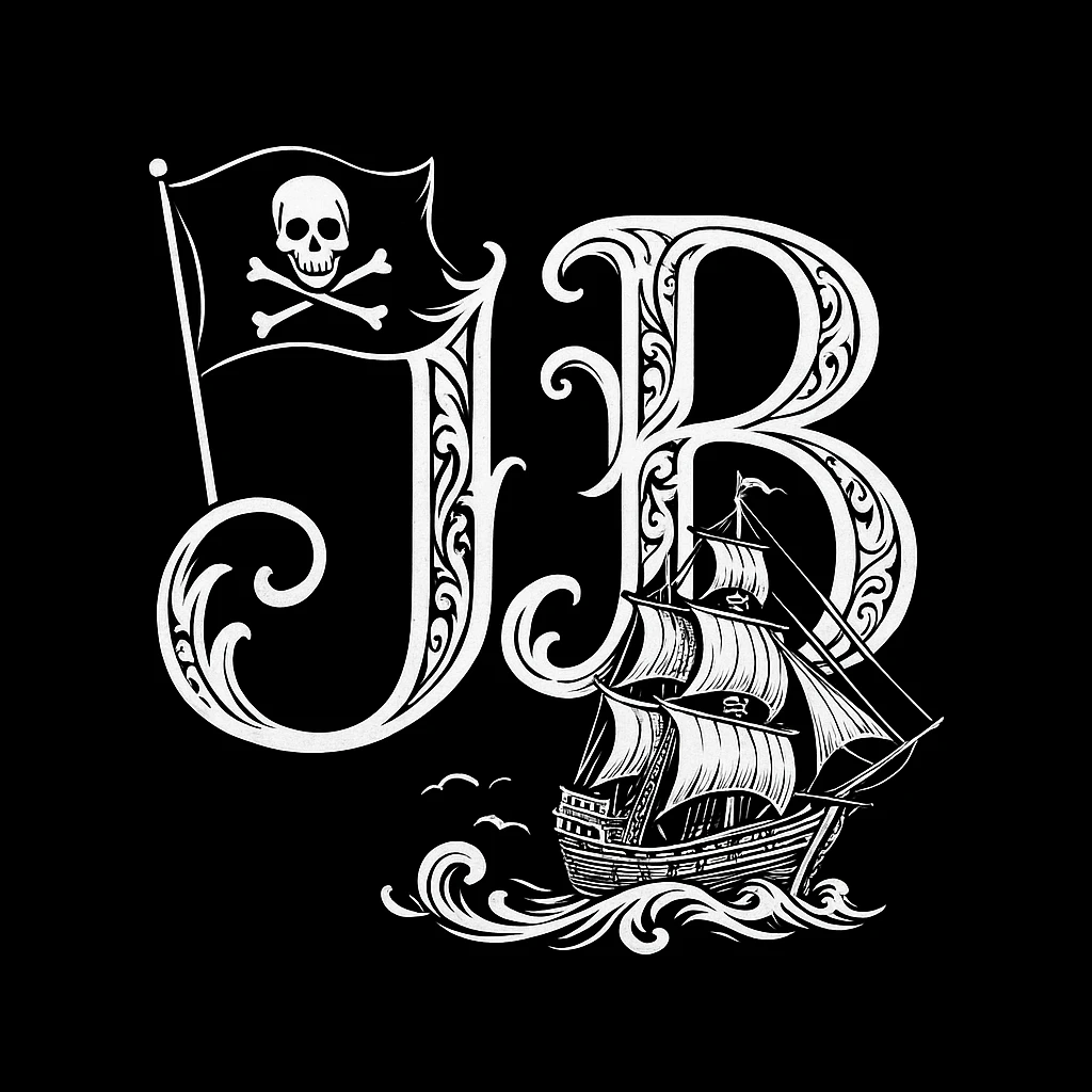 Сделай буквы JB с пиратским флагом и кораблем emoji