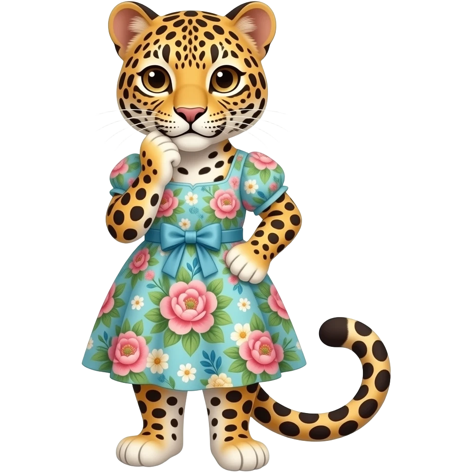 leopard animal thinking in dress emoji