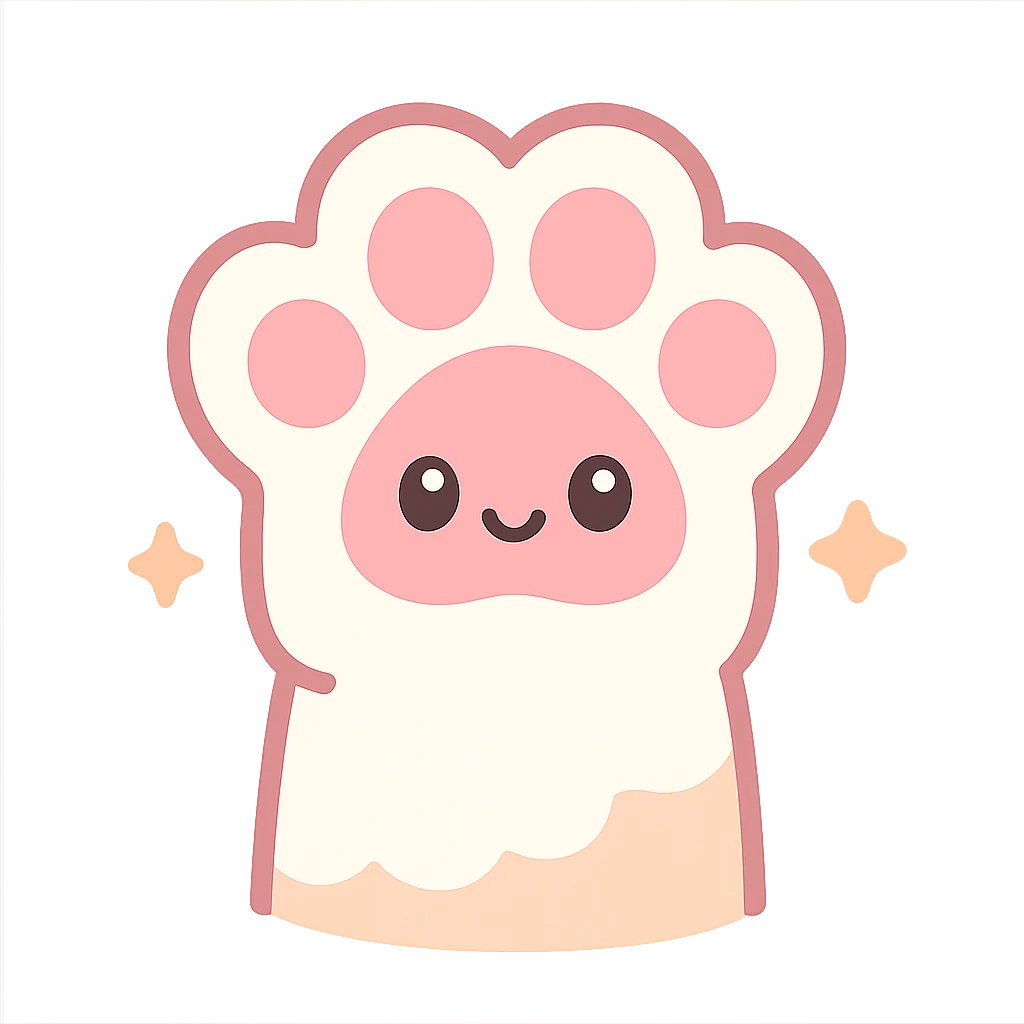 fluffy cat paw, kawaii style, big pads, sparkles, pink and white emoji