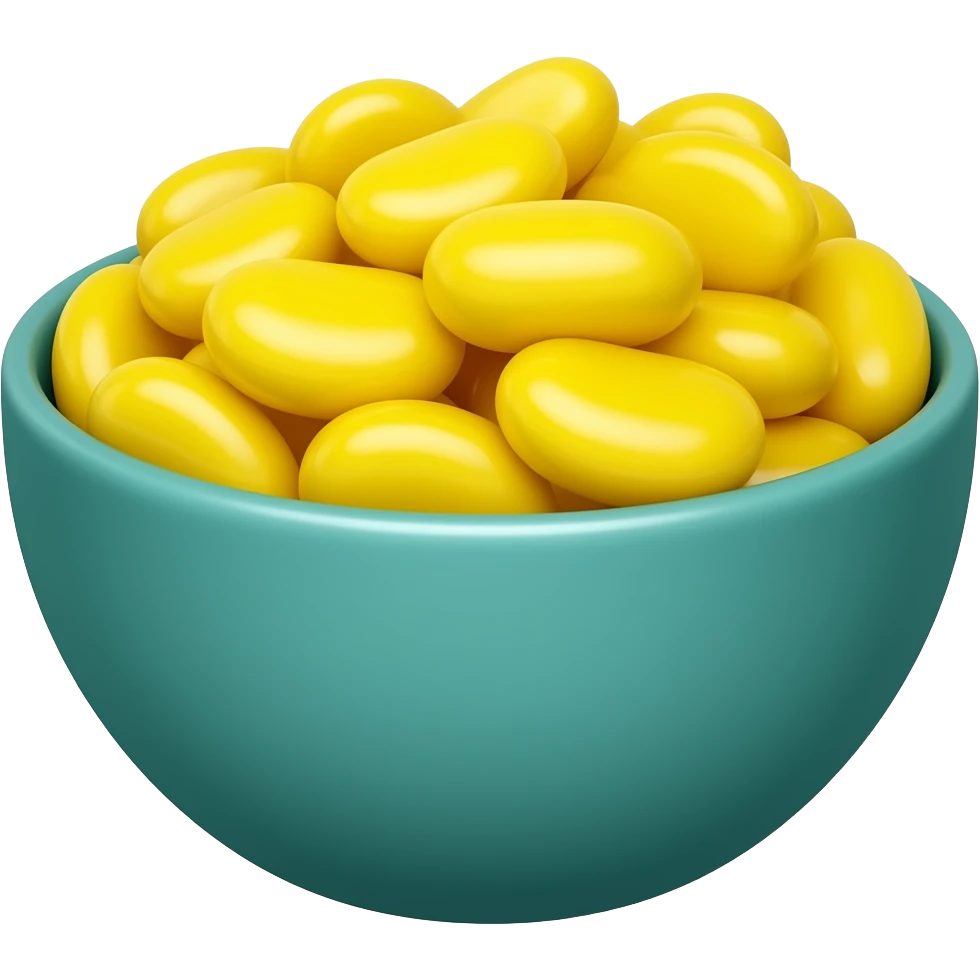 super realistic teal bowl of yellow jelly beans emoji