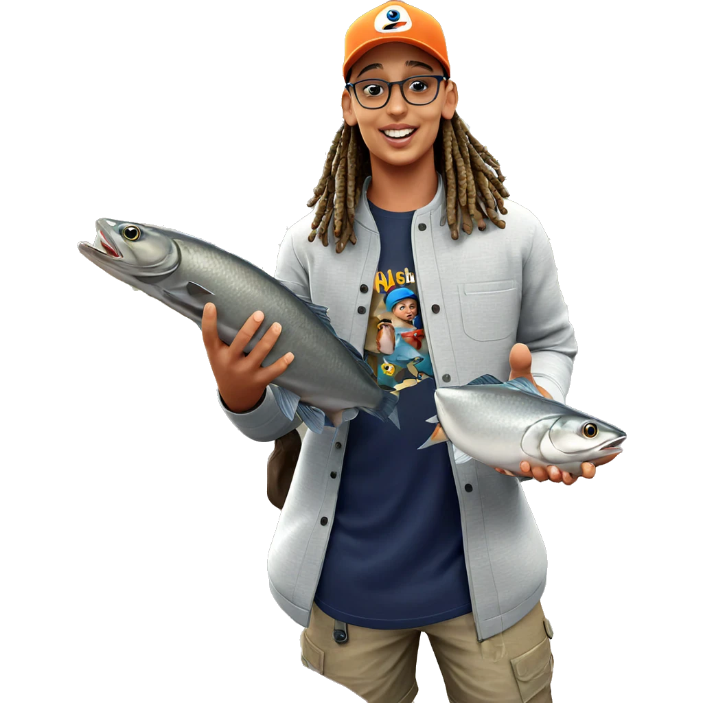 happy boy with fish and hat emoji