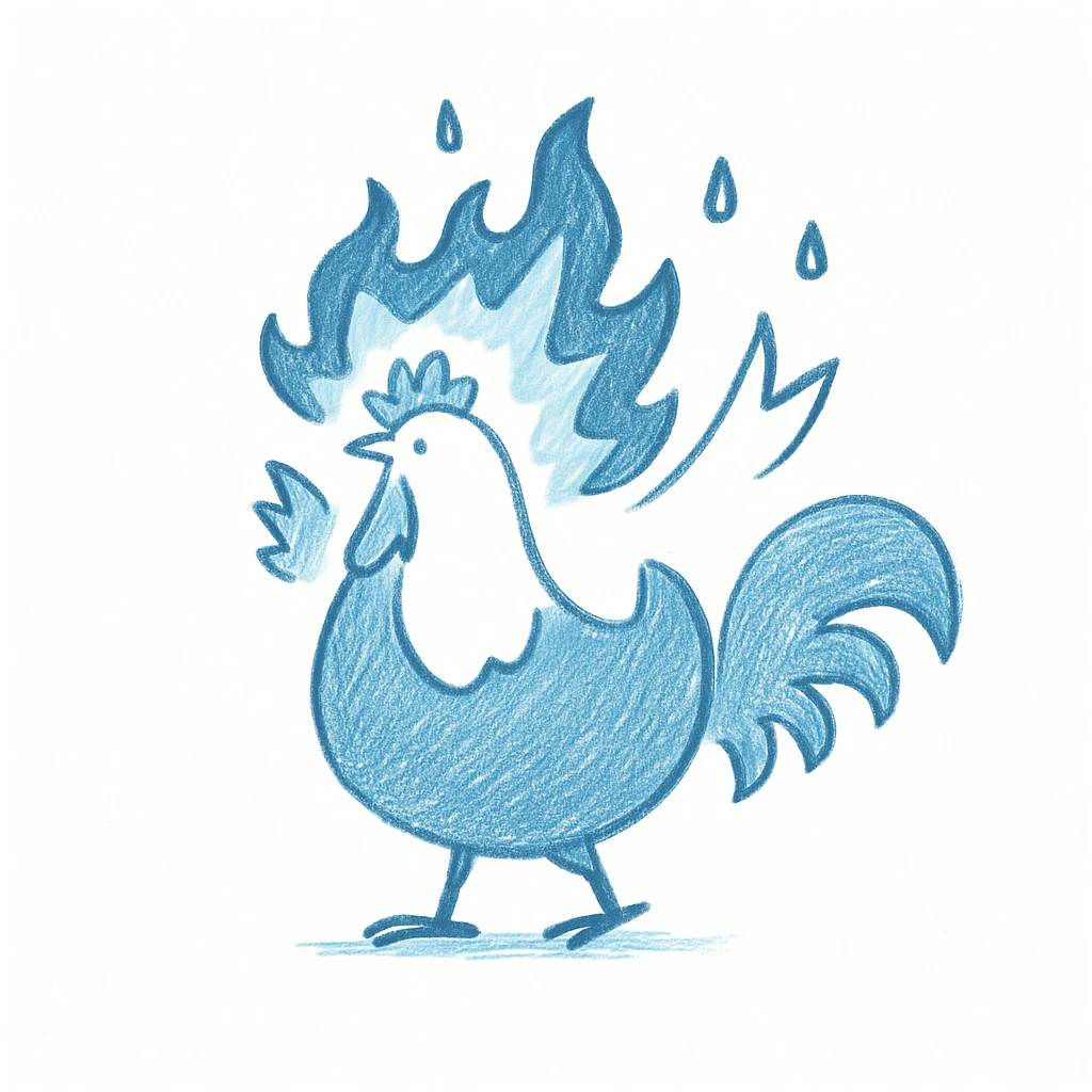 Make the magical fire chicken blue, keep hand drawn doodle style with hand drawn lines and sketchy style. emoji
