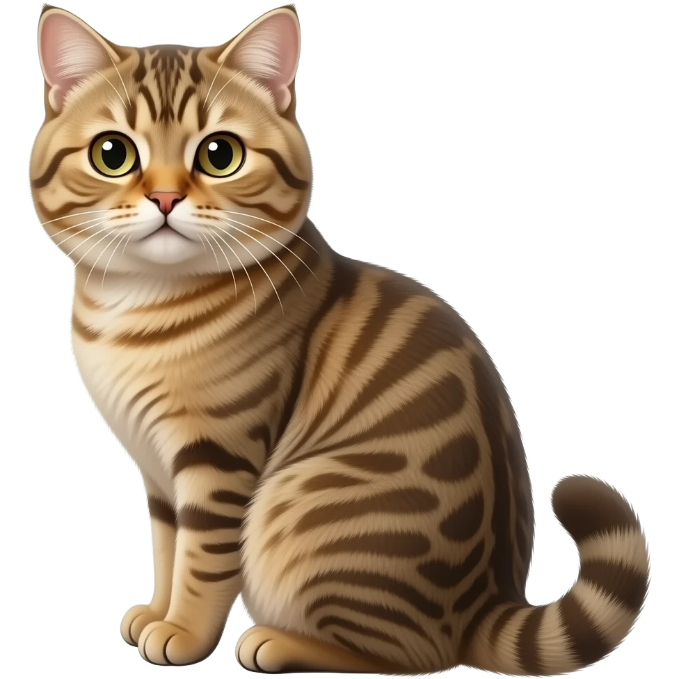 Realistic beautiful pretty straight-sitting cute Scottish Fold cat, back facing to the left, facing the viewer emoji