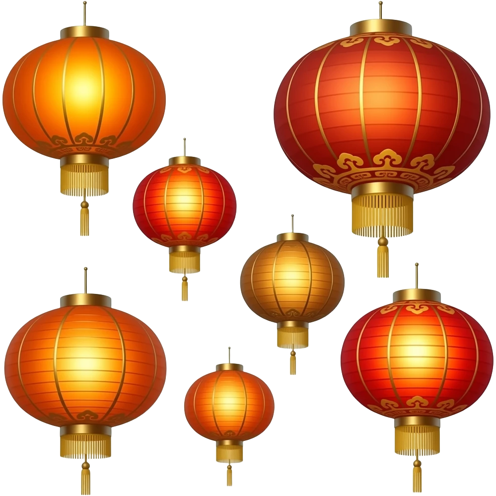Golden, Orange, bronze, reddish Chinese lanterns in the sky emoji